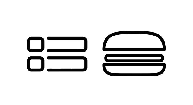 Minimalist line art symbols for website navigation menu and food burger concept with hamburger navigation interface restaurant application sandwich