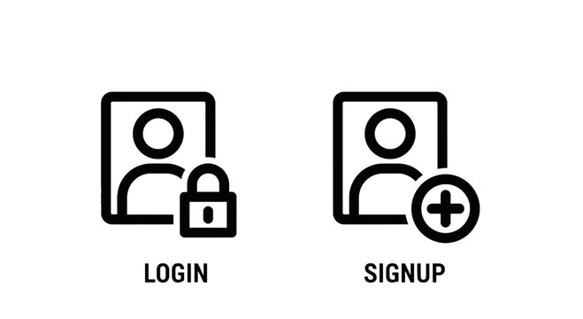Minimalist user login and signup icon set with sign in registration security authentication interface register protected membership isolated