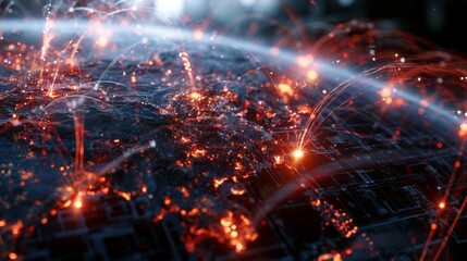 Fototapeta premium Advanced Concepts of Cyber Warfare in the Digital State Landscape Illustrating Cyber Attacks and Data Flow