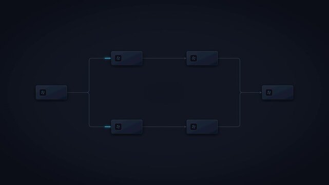 Animated data flow diagram with glowing nodes and connection lines for tech presentations