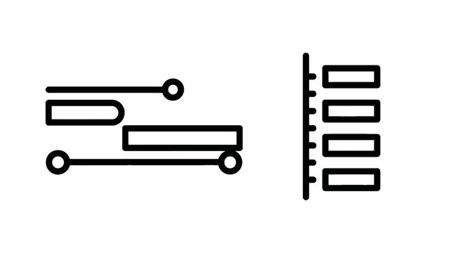 Timeline sequence flow chart and vertical checklist line icons for project management and task organizational workflow planning with timeline, workflow