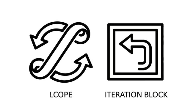 Iteration block line icons for programming and software development with iteration programming software development minimalist computer algorithm