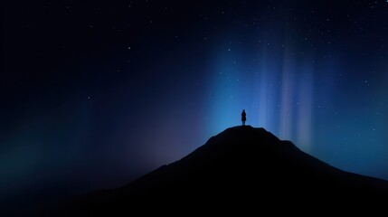 Fototapeta premium Silhouette figure standing on hilltop against northern lights display