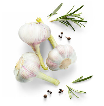 fresh garlic isolated,  food сollection set, transparent PNG with natural neutral shadow