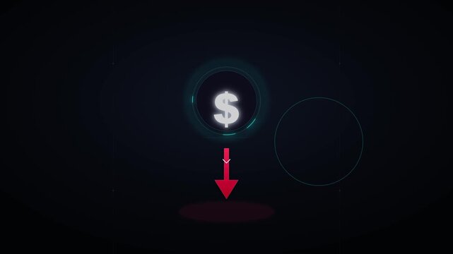 Dollar sign with downward arrow animation for financial loss or market decline concept