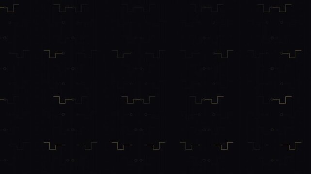 Abstract golden circuit board lines glowing on a black background