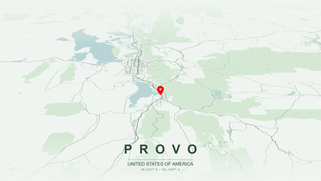 Modern minimalist vector map of Provo, Utah, USA. High-quality scalable illustration of Provo city grid, Utah Lake waterfront, Interstate 15, US Route 89, US 189 for posters design.