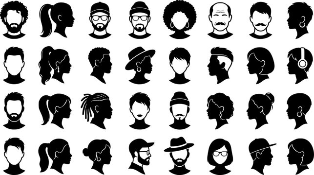 Human avatar silhouettes set black profile icons vector illustration isolated collection design elements for social media accounts
