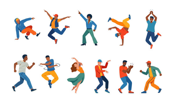 Dancing Men Vector Collection with Energetic Male Characters in Various Dance Poses