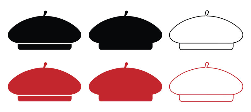 French Beret Hat Vector Icons Set.