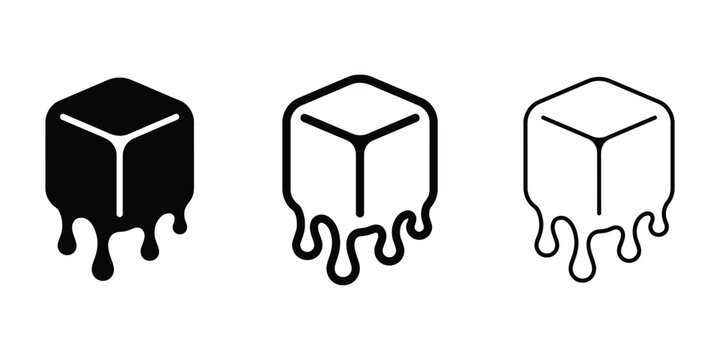Melting ice cube icon silhouette vector outline and line art