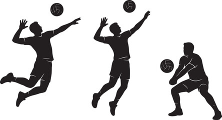 Silhouette of three basketball players jumping for ball in minimalist also transparent background, black and white © MeJaMa