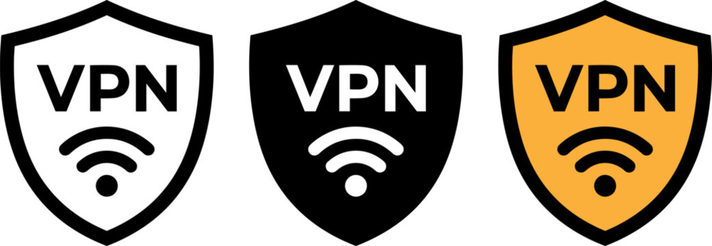 Set of vpn shield icons with wifi signal symbol