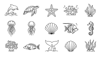Underwater marine life illustrations © Sakib