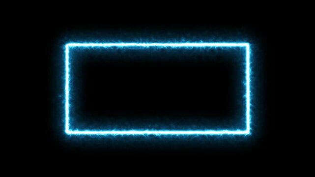 glowing neon square rectangle picture frame icon animation shape frame rotation footage round border frame movement photo frame neon box sign symbol with on a black background .