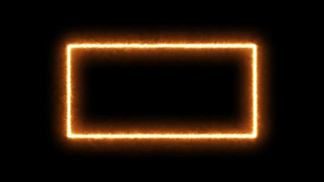 glowing neon square rectangle picture frame icon animation shape frame rotation footage round border frame movement photo frame neon box sign symbol with on a black background .