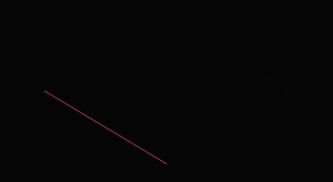 Minimalist isometric rhombus loading animation with glowing red neon line animation