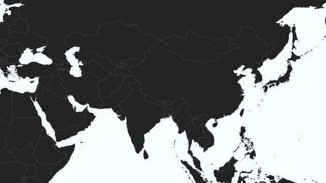 World Map Zoom to China, Black and White Map with Green Highlight, video