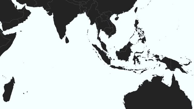 World Map Zoom to Indonesia, Black and White Map with Green Highlight, video