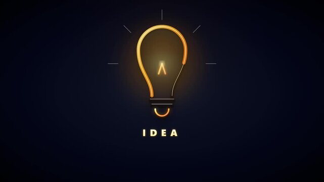 Glowing light bulb animation with idea text concept for business innovation and creativity