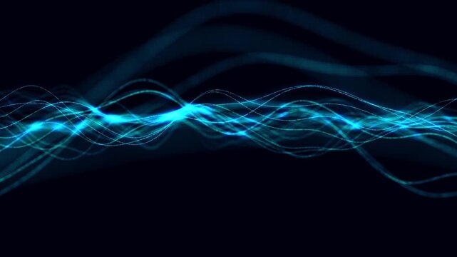 Animated background in a digital technology style. Abstract background with a dynamic dot wave. Colored sound wave. 3D rendering. 4k Animation