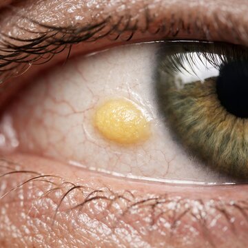 Macro Close Up Of Human Eye With Pinguecula Nodular Growth On Conjunctiva Medical Condition Stock Photo
