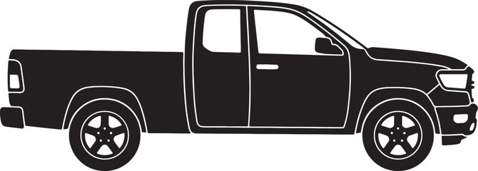 Also transparent background, black pickup truck, side view, flatbed, dark green accent, isolated on white background © mHs
