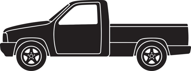 Also transparent background, black silhouette pickup, truck, side view, minimalist line © mHs