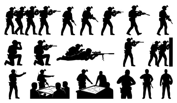 Army Soldier Tactical Team Silhouette Bundle Featuring Special Operations Personnel