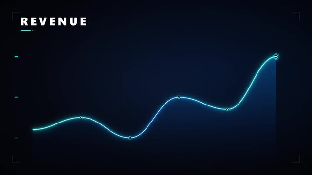 Digital revenue growth chart: animated neon financial line graph for business analytics