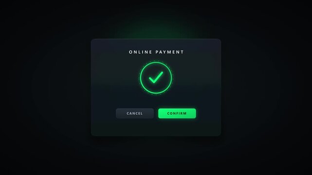 Online payment confirmation ui animation with success checkmark and glowing button interface