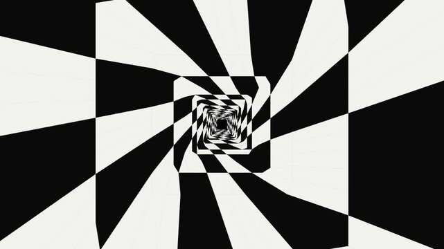 Abstract black and white geometric tunnel spiraling into depth