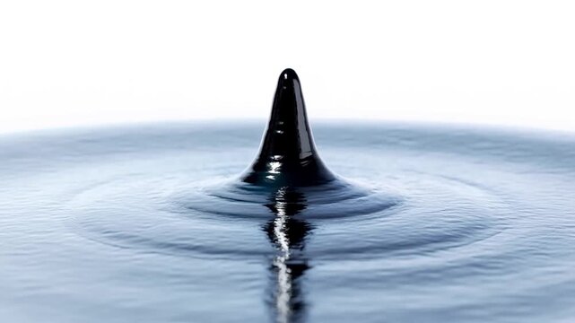 A single ferrofluid spike falling in perfect slow motion against a white background. 