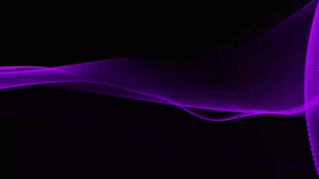 Abstract flowing purple neon wave pattern made of glowing particles formation composed of countless small creating