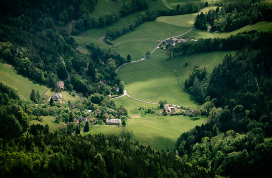 aerial view of a landscape in the alpine region austria
