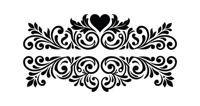 Ornate Victorian Heart Border Design with Floral Scrollwork and Mandala Elements
