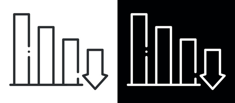 Bar graph with downward arrow indicating decrease