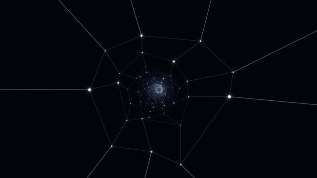 Visual tunnel with connecting lines and points in dark space