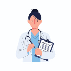 Fototapeta premium Female Doctor Holding Clipboard Medical Abstract Illustration.