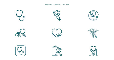 Fototapeta premium Set of colorful medical and health-related icons with happy smiling faces Vector