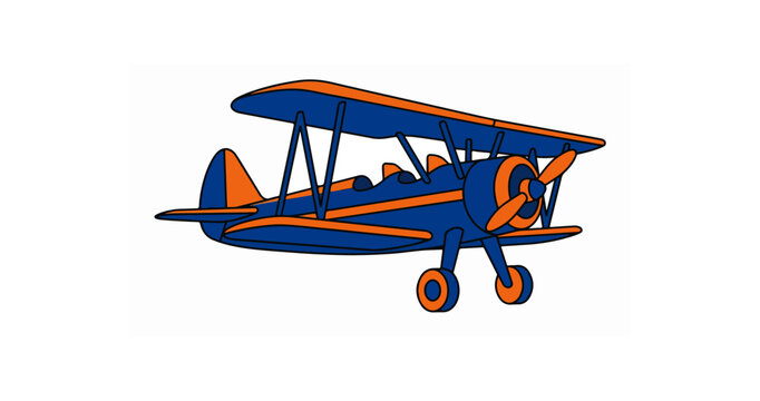 Vintage Blue and Orange Biplane Illustration - Classic Propeller Airplane
