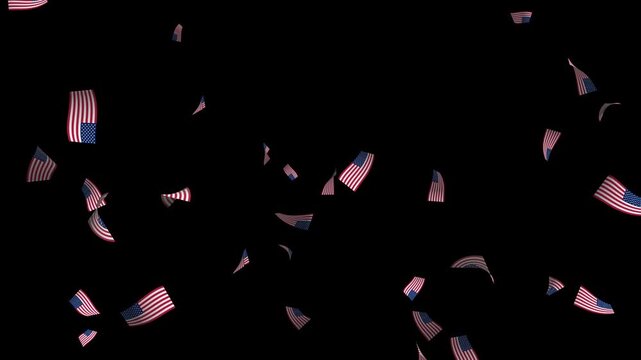 Fourth of July American Flag Confetti Falling on Transparent Background
