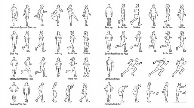 Jogger Architectural Scale Figure Library CAD Vector Running Pose Collection