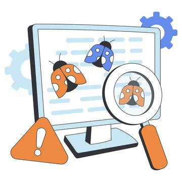      Virus under magnifying glass, debugging illustration