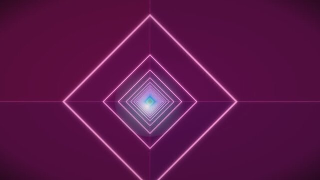 Light patterns create a tunnel effect with geometric shapes in purple
