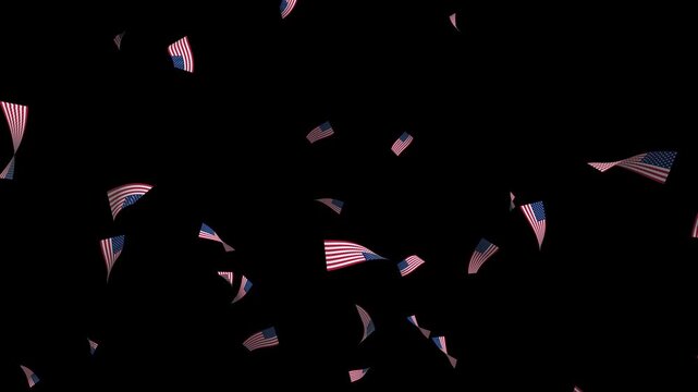 USA Independence Day Flag Confetti Shower Isolated on Transparent Background