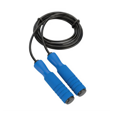 Blue jump rope with black handle on white background isolated on transparent background png