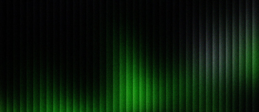 Abstract green vertical lines on black background, dark neon glow with linear motion blur effect, futuristic digital technology stripes, modern geometric pattern for cinematic web banners.