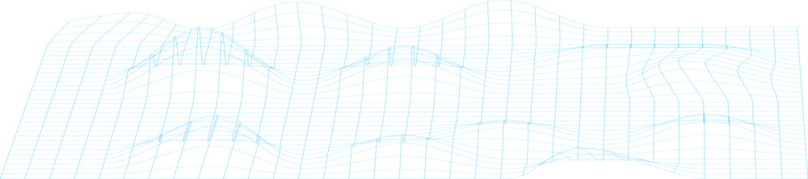 Abstract blue wireframe mesh grid pattern vector illustration on white background. Simple 3D landscape linear contour layout, minimalist distorted geometric terrain map topography design isolated