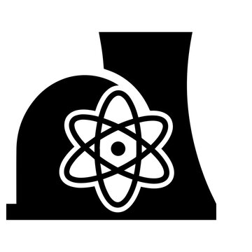 Nuclear energy symbol combined with cooling tower graphic industry technology